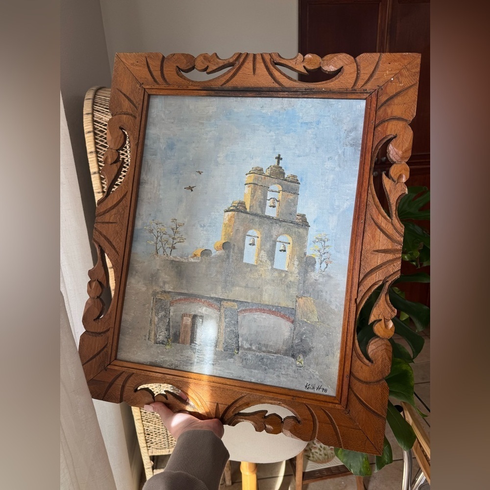 Signed Keith Haviland The Alamo Acrylic Palette Knife Painting Carved Wood Frame
